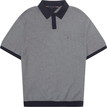 Regular Fit / Striped Knit Polo / Navy